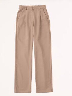 Abercrombie Relaxed Straight Tailored Trouser, Brown, 32 Tall/Long